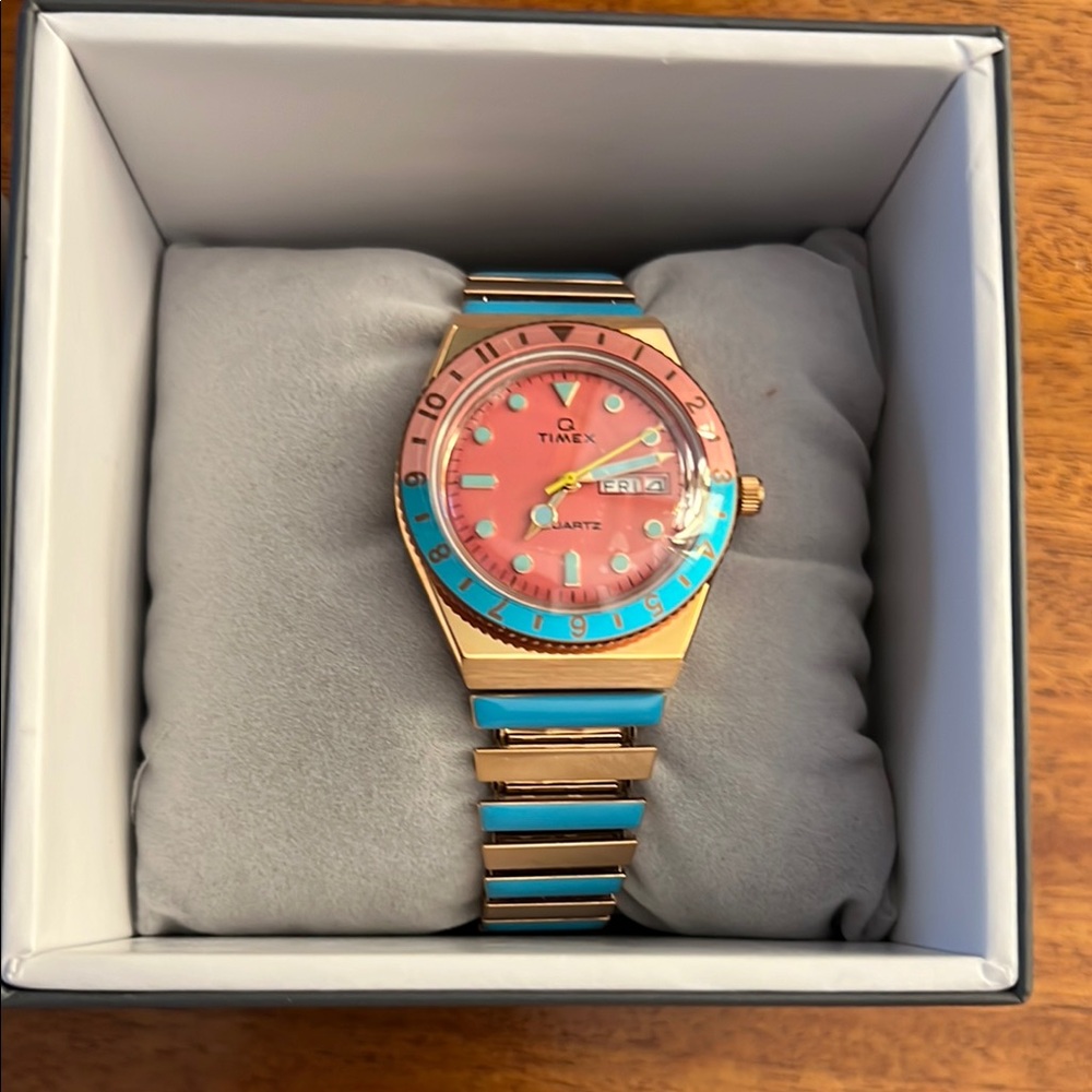 Q Timex Malibu Coral and Aqua Watch